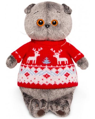 Плюшена играчка Budi Basa - Коте Басик, с пуловер на елени, 30 cm - 1
