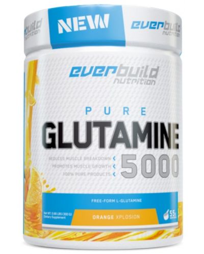 Pure Glutamine 5000, портокал, 300 g, Everbuild - 1