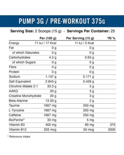Pump 3G Pre-Workout, плодов пунш, 375 g, Applied Nutrition - 2