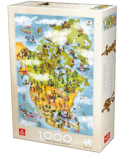 Пъзел Deico Games от 1000 части - Карта на Северна Америка, с карикатури