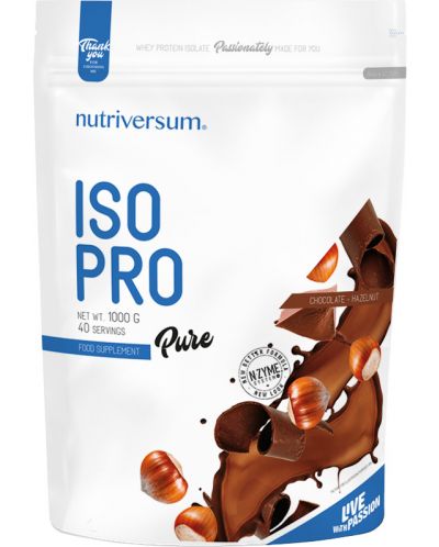 Pure Iso Pro, шоколад с лешник, 1000 g, Nutriversum - 1