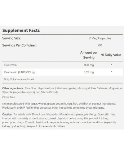 Quercetin with Bromelain, 120 капсули, Now - 2