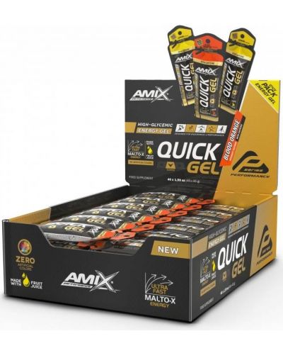 Quick Energy Gel Box, червен портокал, 40 шота x 45 g, Amix - 1