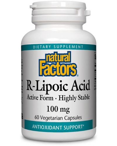 R-Lipoic Acid, 100 mg, 60 веге капсули, Natural Factors - 1