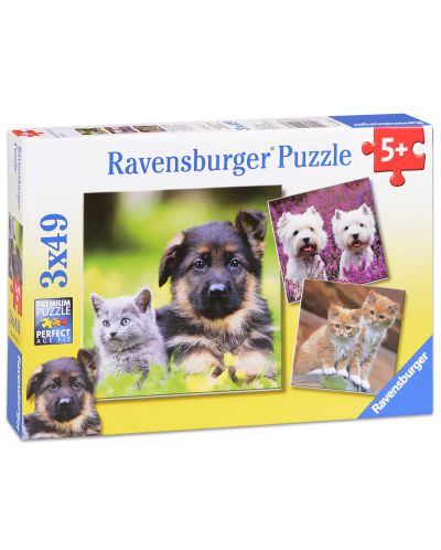 Пъзел Ravensburger от 3x49 части - Кучета и котки - 1
