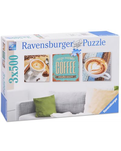 Квадратен пъзел Ravensburger от 3 x 500 части - Кафе