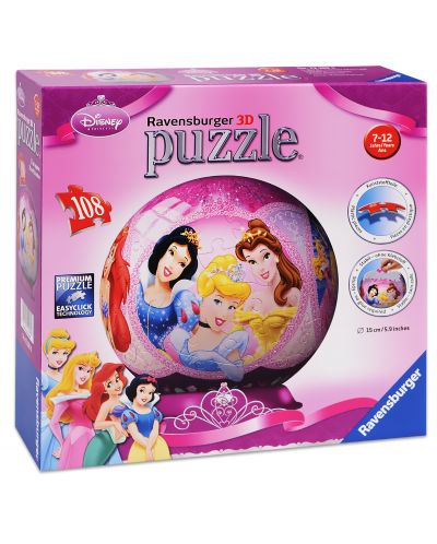 3D Пъзел Ravensburger от 108 части - Дисни принцеси