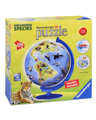 3D Пъзел Ravensburger от 180 части - Застрашени от изчезване животни
