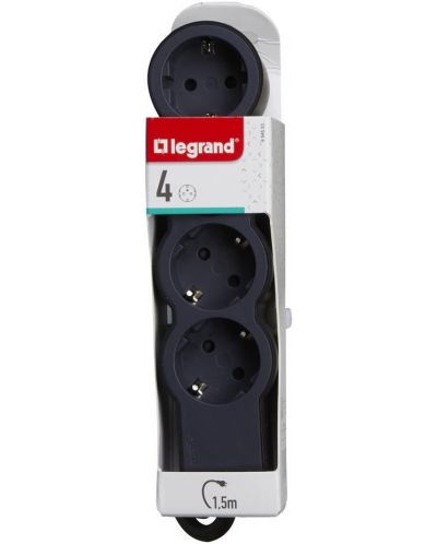 Разклонител Legrand - 694553, 4х шуко, 1.5 m кабел, черно-сив - 4