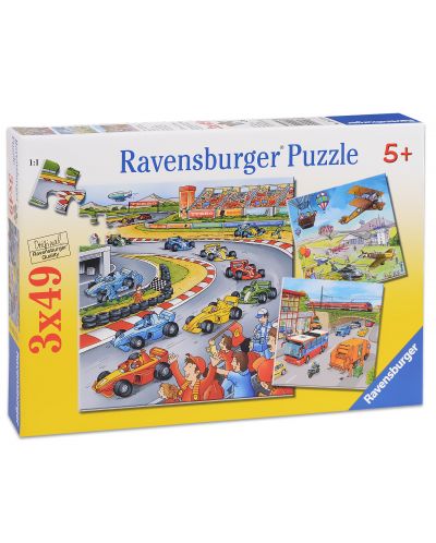 Пъзел Ravensburger от 3 x 49 части - Всички на път