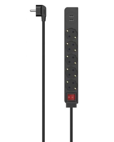 Разклонител Hama - 223184, 5 гнезда, USB, 17W, 1.4 m, черен - 1