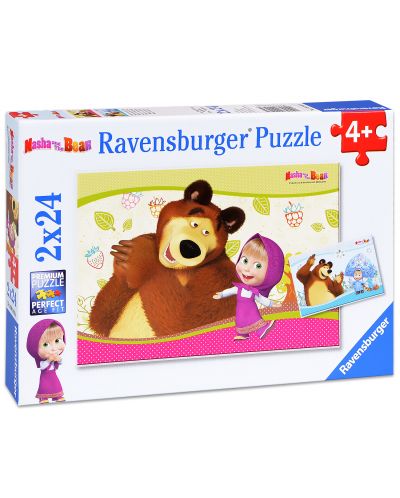 Пъзел Ravensburger от 2 x 24 части - Маша и мечока