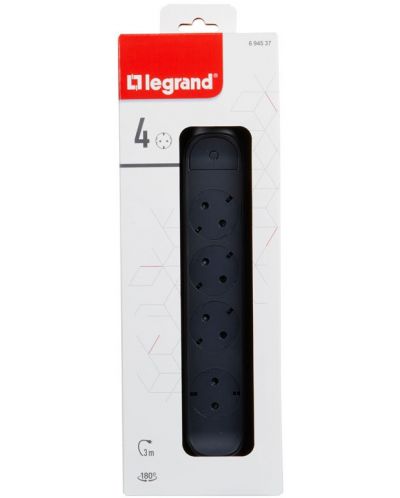 Разклонител Legrand - 694537 4х шуко, въртящ, 3 m, черно-сив - 3