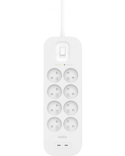 Разклонител Belkin - SRB004ca2M, 8 гнезда, 2x USB-C, бял - 2