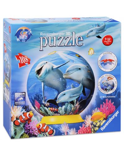 3D Пъзел Ravensburger от 108 части - Делфини