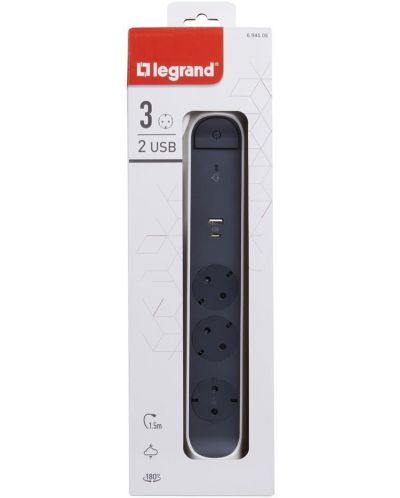 Разклонител Legrand - 694508 3х шуко+USB A+C, защита, 1.5 m - 5