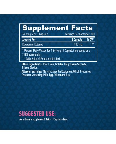 Raspberry Ketones, 500 mg, 100 капсули, Haya Labs - 2