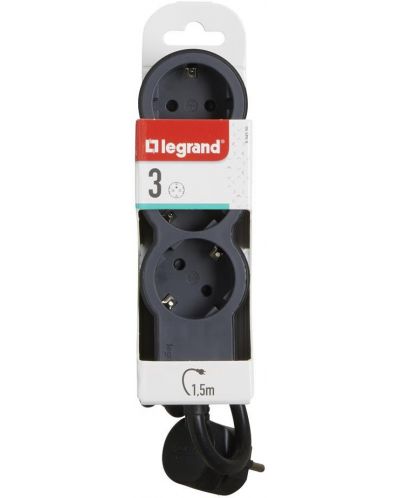Разклонител Legrand - 694550 3х шуко, 1.5 m кабел, черно-сив - 4