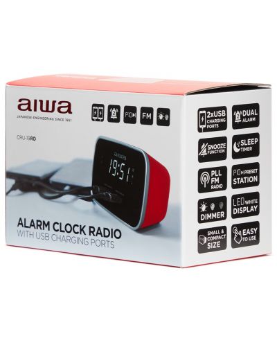 Радио колонка с часовник Aiwa - CRU-19RD, червена/черна - 4