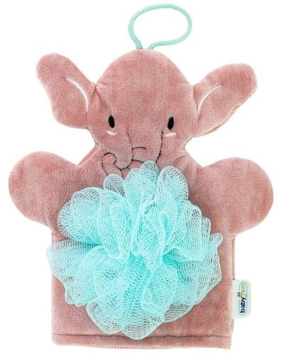 Ръкавица с гъба за къпане BabyJem - Розова, 9 x 11 cm - 1
