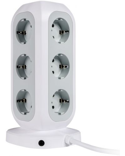 Разклонител Verbatim - EUPT-01 EU Power Tower, 11 гнезда, 4x USB, бял - 2