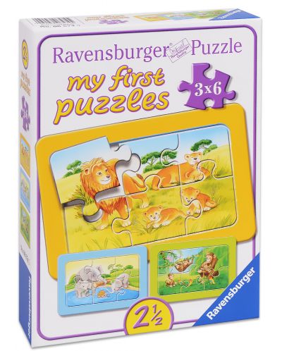 Пъзел Ravensburger от 3 x 6 части - Животинчета от Африка