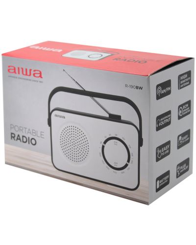 Радио Aiwa - R-190BW, бяло/черно - 6