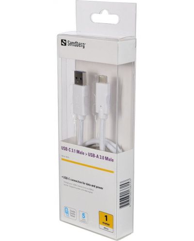Кабел Sandberg - USB-C/USB 3.0, 1 m, бял - 2