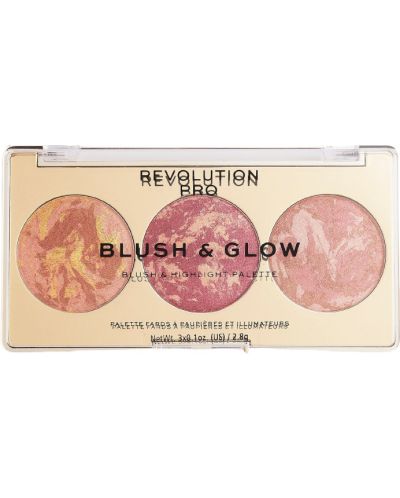 Revolution Pro Трио палитра руж и хайлайтър Blush & Glow Cranberry, 3 броя - 1