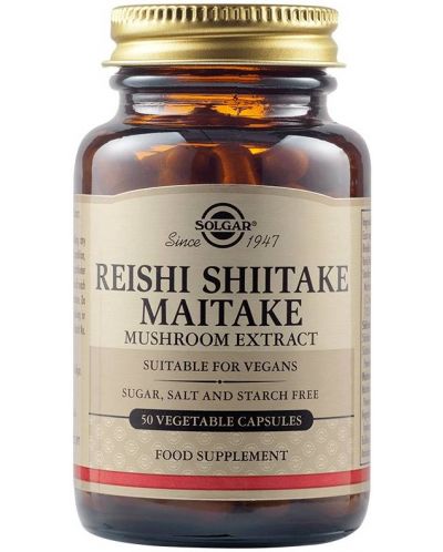 Reishi Shiitake Maitake Mushroom Extract, 50 растителни капсули, Solgar - 1