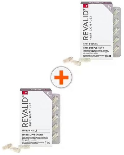 Revalid Комплект  Хранителна добавка за коса и нокти, 2 х 60 капсули (Лимитирано) - 1