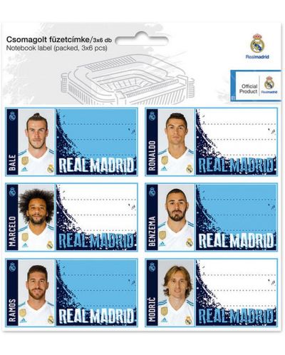 Комплект ученически етикети Ars Una - FC Real Madrid, 18 броя