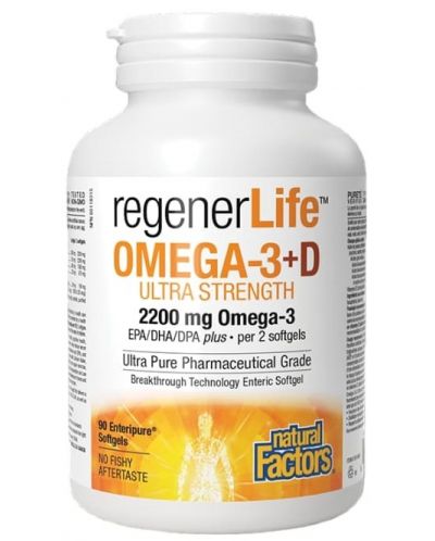 RegenerLife Omega-3 + D, 90 капсули, Natural Factors - 1