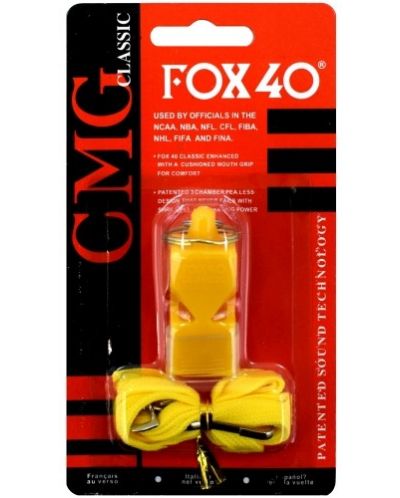 Реферска свирка Maxima - Fox 40, с връзка и силиконов мундщук, жълта - 2