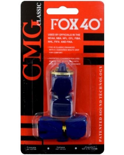 Реферска свирка Maxima - Fox 40, с връзка и силиконов мундщук, синя - 2