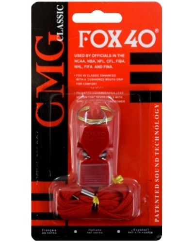 Реферска свирка Maxima - Fox 40, с връзка и силиконов мундщук, червена - 2