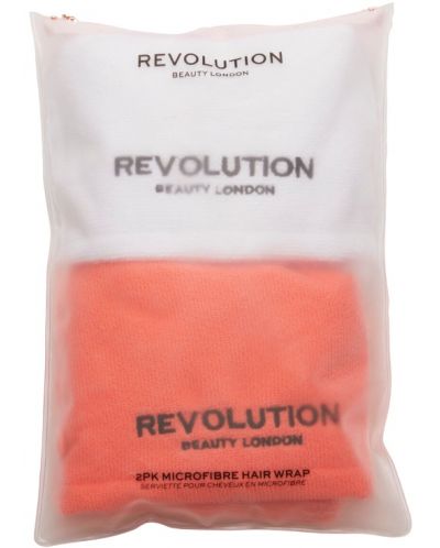 Revolution Haircare Микрофибърни кърпи за глава, корал и бяла, 2 броя - 1