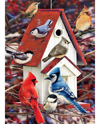 Пъзел Cobble Hill от 1000 части - Зимна къщичка за птици, Грег Джордано - 2