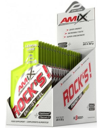 Rock's Energy Gel Box, лимон и лайм, 20 шота x 32 g, Amix - 1