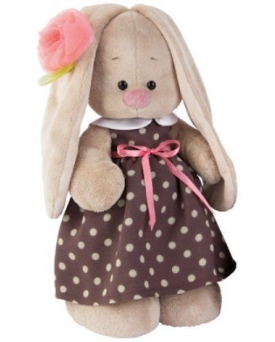 Плюшена играчка Budi Basa - Зайка Ми, с рокля в цвят кафе и цвете, 32 cm - 1