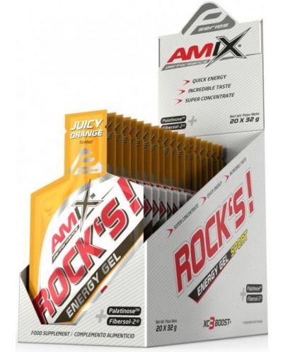 Rock's Energy Gel Box, портокал, 20 шота x 32 g, Amix - 1