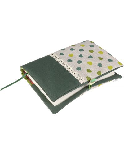 Рокля за книга (Текстилна подвързия с копче): Зелени сърца, зелена основа, дантела - 7