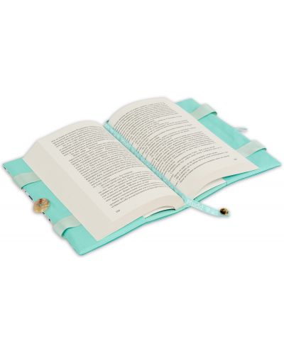 Рокля за книга (Текстилна подвързия с дръжки и копче): Риби, синя основа, дантела-4 - 5