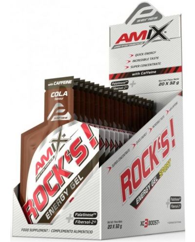 Rock's Energy Gel with Caffeine Box, кока-кола, 20 шота x 32 g, Amix - 1