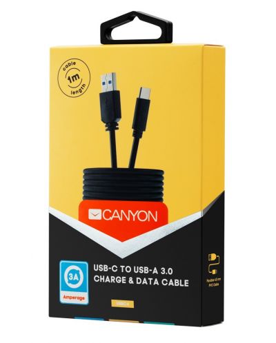 Кабел за зареждане и данни Canyon - Type C - USB 3, черен - 2