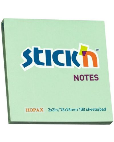 Самозалепващи се листчета Stick'n - 76 x 76 mm, зелен пастел, 100 листа - 1