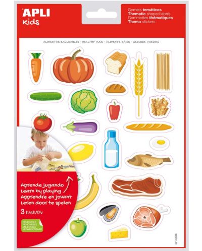 Самозалепващи стикери Apli - Здравословна храна, 3 листа в пакет - 1