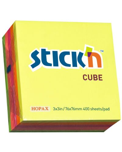 Самозалепващи се листчета Stick'n - 76 x 76 mm, неонови, 5 цвята, 400 листа - 1