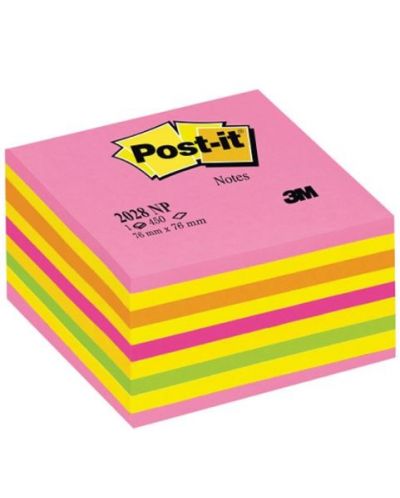 Самозалепващо кубче Post-it - Neon Pink, 7.6 x 7.6 cm, 450 листа - 1