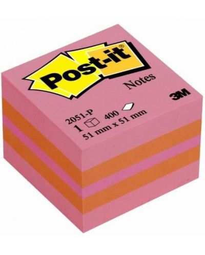 Самозалепващо кубче Post-it - Pink, 5.1 x 5.1 cm, 400 листа - 1